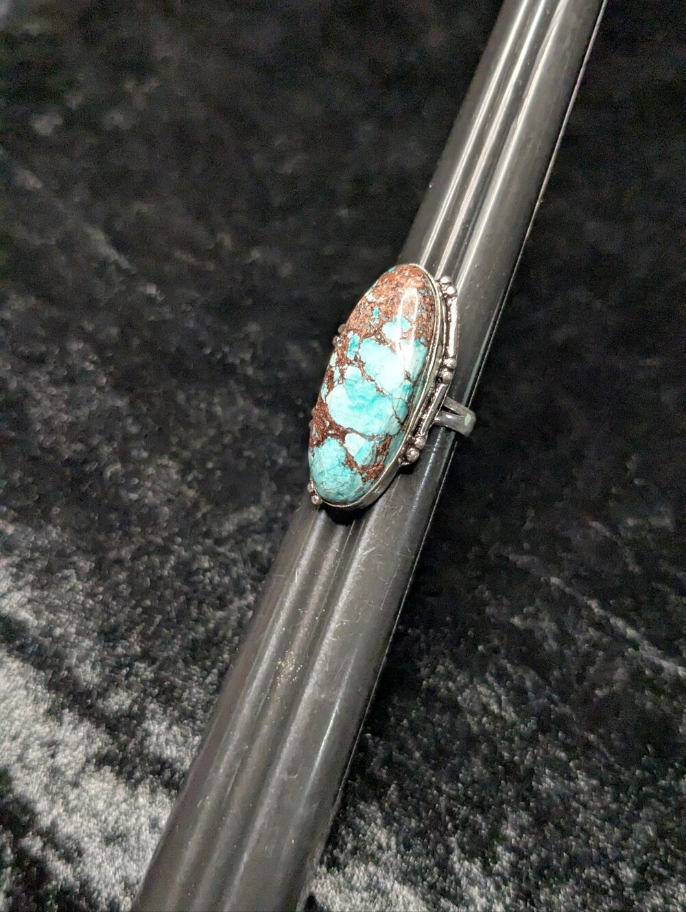 Handcrafted Oblong New Lander Turquoise Ring  (6.5) - Picture 8 of 11